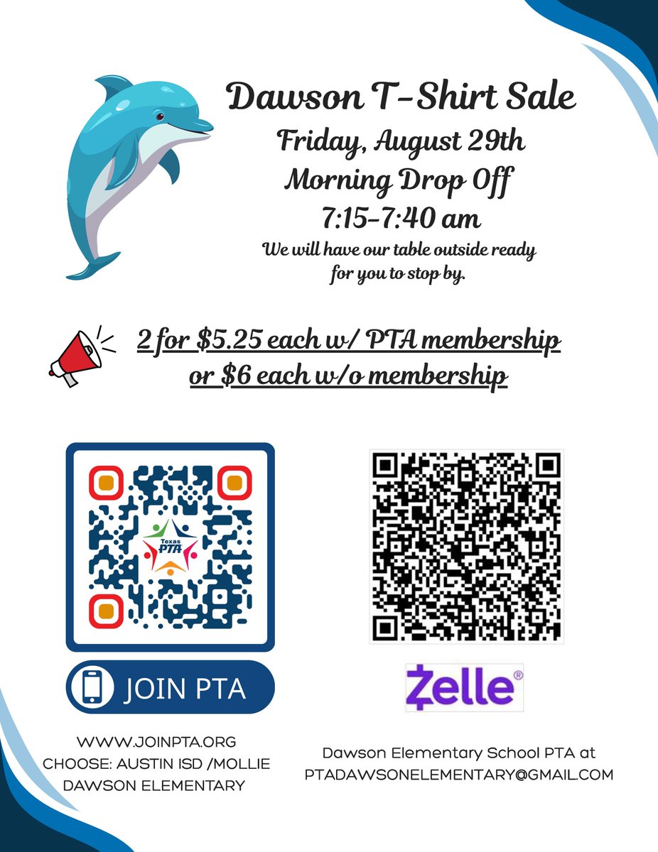 Information from our awesome PTA.....don't miss out on a chance to join this amazing organization and score a great Dawson t-shirt 😃
