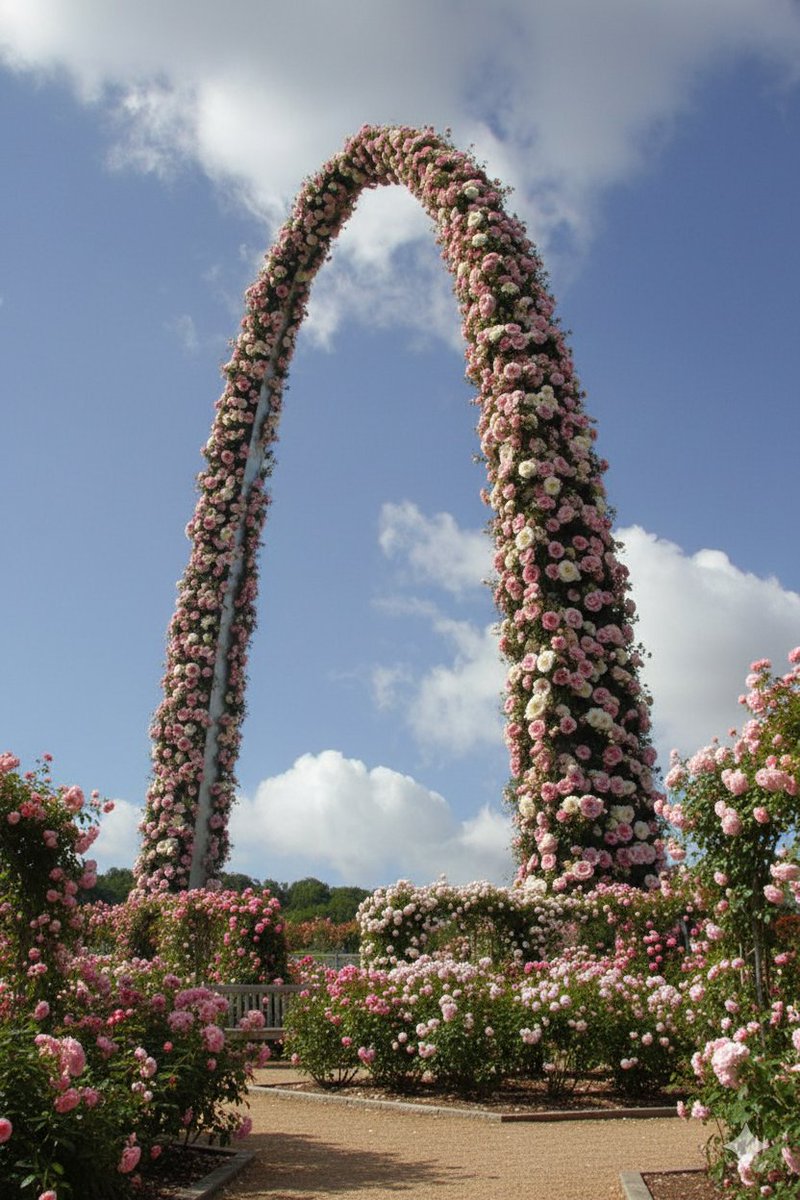 They say arches 'Bejeweled' in roses are the 'it' thing now. 🌹🧨✨ And here I thought being the iconic backdrop for countless beautiful photos was my calling. Guess I missed out by being made of steel instead of roses! If only I were so lucky to be so elegantly adorned