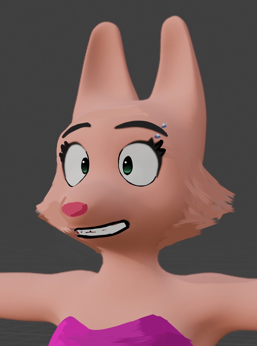 I'm working on a model of Diane and after conceptualizing this is what she should look like after adding hair, teeth and extra details 🦊