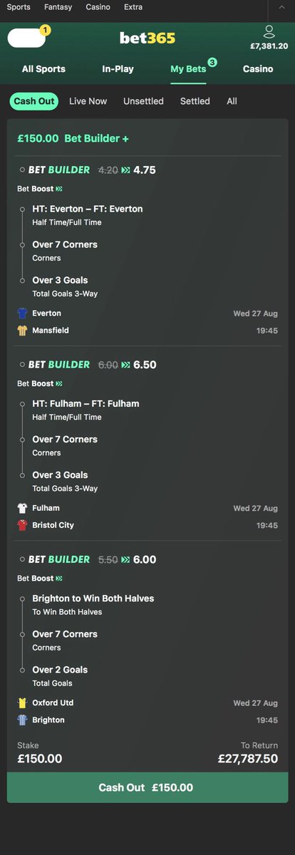 Footyhustle (@footyhustle) on Twitter photo 💥 Tomorrow’s EFL Bets 💥
•Everton HT/FT + 7+ Corners + 3+ Goals
•Fulham HT/FT + 7+ Corners + 3+ Goals
•Brighton Win Both Halves + 7+ Corners + 2+ Goals
£150 👉 To Return £27,787.50 🔥
If this lands, I’ll give away £2,500 💸
To enter: Like, RT & Follow <a href="/footyhustle/">Footyhustle</a> ✅ 💥 Tomorrow’s EFL Bets 💥
•Everton HT/FT + 7+ Corners + 3+ Goals
•Fulham HT/FT + 7+ Corners + 3+ Goals
•Brighton Win Both Halves + 7+ Corners + 2+ Goals
£150 👉 To Return £27,787.50 🔥
If this lands, I’ll give away £2,500 💸
To enter: Like, RT & Follow <a href="/footyhustle/">Footyhustle</a> ✅