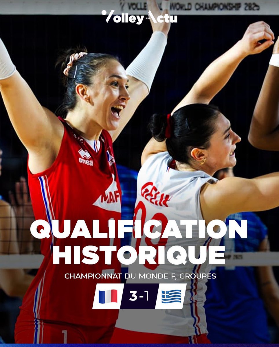 #volleyball 🔛 51 ans après. les BleuEs du #volley qualifiées pour le mondial, après un 1er tour brillant (2 victoires et 1 défaite) se qualifient en 1/8e de finale = soit Chine ou Rép Dominicaine - #femmes - #sport - #volley - avenirdusport.fr c <a href="/VolleyActu/">VolleyActu</a>