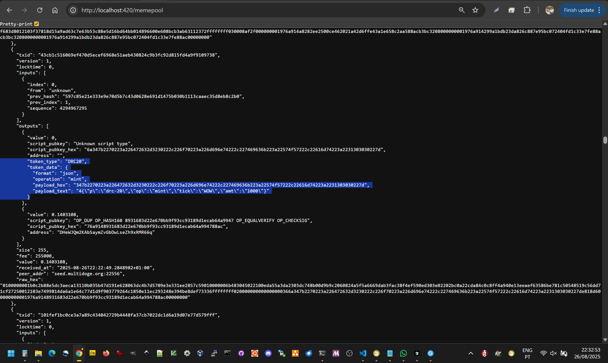 inevitable360's tweet photo. I don't like at all Doginals, Ordinals or DRC20 but I added the functionality to #MemeTracker to also track and decode them just because Mempool can handle them fine and I want to try to reduce the load on the Blocks and maybe this can help on that.

Also Added OP_RETURN decoding https://t.co/RxTcroDj42