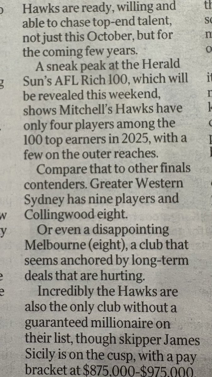 Brad Klibansky (@bradklibansky) on Twitter photo 👀 Cashed up Hawks! Snippet ⬇️ from Glenn McFarlane’s article in today’s Herald Sun.
Exciting free agency and trade period’s coming up for the 🟫 🟨 over the next few years <a href="/HawksInsiders/">Hawks Insiders</a> 👀 Cashed up Hawks! Snippet ⬇️ from Glenn McFarlane’s article in today’s Herald Sun.
Exciting free agency and trade period’s coming up for the 🟫 🟨 over the next few years <a href="/HawksInsiders/">Hawks Insiders</a>