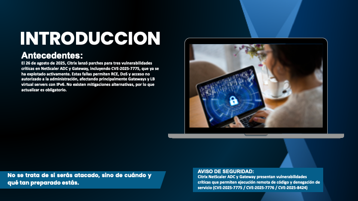 CompunetChile's tweet photo. 🚨 #Citrix alerta: vulnerabilidad crítica en NetScaler ADC/Gateway (CVE-2025-7775) ya explotada. ❌ RCE, DoS y accesos no autorizados.
¡No hay mitigaciones, solo parchar!
🔒 En CompuNet te ayudamos a proteger tu negocio.
👉 Contáctanos hoy.
#Ciberseguridad #CompuNet https://t.co/fho3pFyvrJ