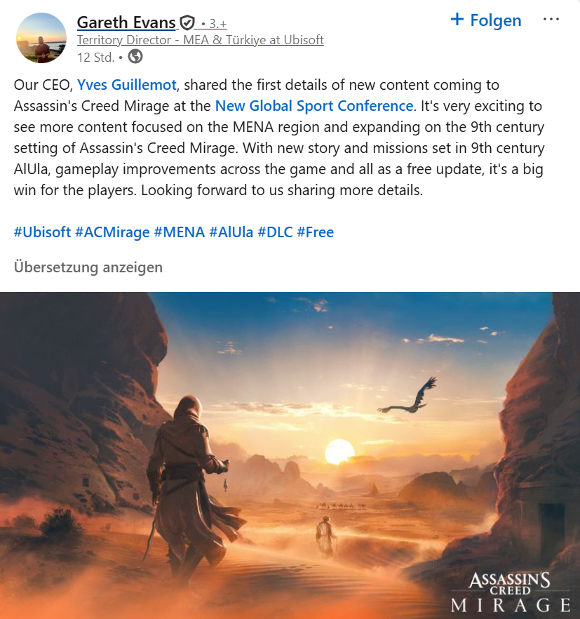 Gareth Evans, Territory Director - MEA &amp; Türkiye at Ubisoft, about the new content for Assassin's Creed Mirage. 🕌

Link: linkedin.com/feed/update/ur…

#AssassinsCreedMirage