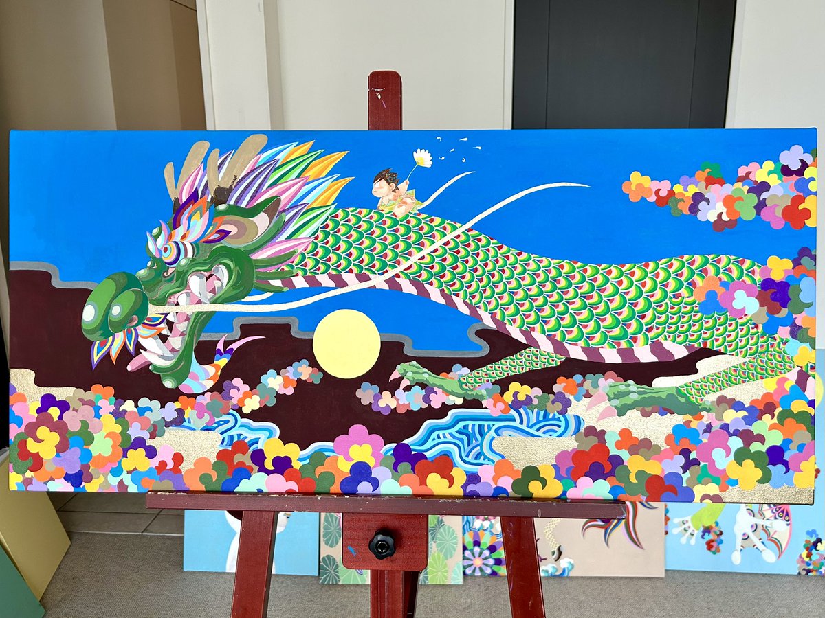 撮影用に画廊に渡す絵画4枚のかすれや塗り残しをペソペソ修正中。 個展