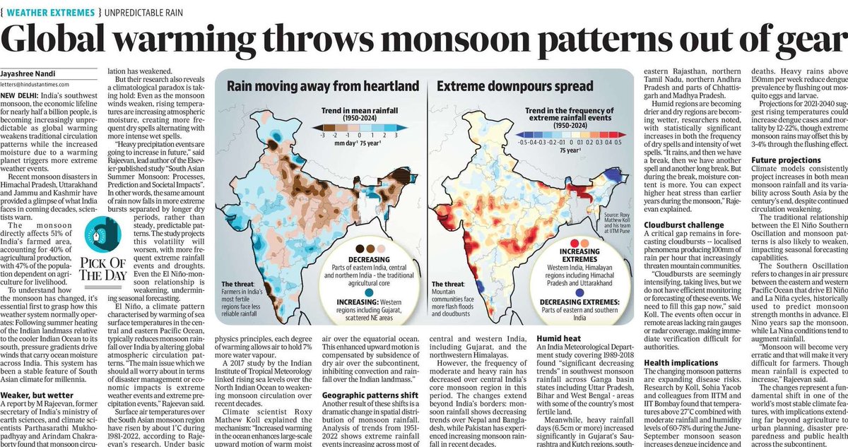 Jayashree Nandi (@jayashreenandi) on Twitter photo IMP: #ClimateCrisis is altering #southwestmonsoon. Imp to pay careful attention to science #disasterresilience, a plan for #Himalayan regions. #Monsoon circulation weakening bt excess moisture triggering extreme spells, heat wl lead to  spike in vector diseases especially dengue IMP: #ClimateCrisis is altering #southwestmonsoon. Imp to pay careful attention to science #disasterresilience, a plan for #Himalayan regions. #Monsoon circulation weakening bt excess moisture triggering extreme spells, heat wl lead to  spike in vector diseases especially dengue