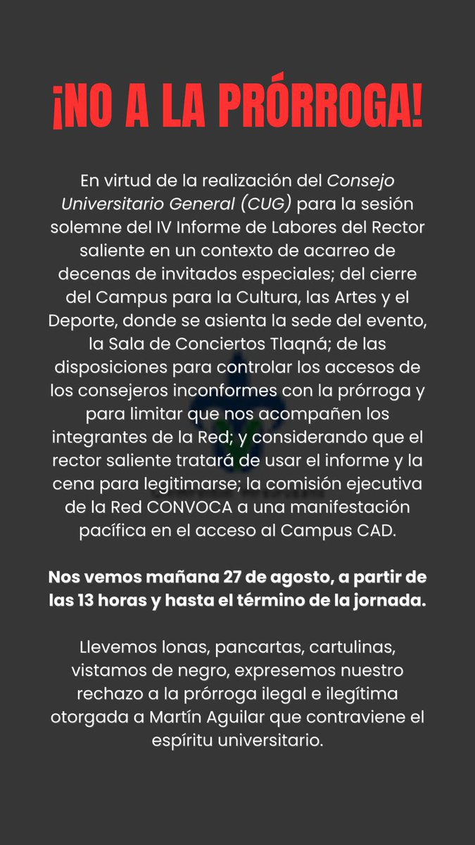 Vamos a la protesta de mañana, no faltes. La UV requiere de tu presencia para defender la legalidad.