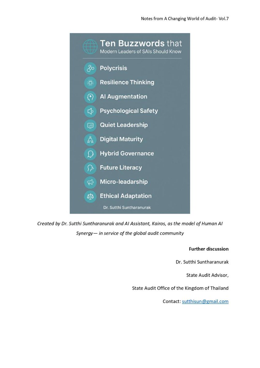✨ **Vol.7 – Ten Buzzwords for SAI Leaders**
Polycrisis. Resilience. AI Augmentation. Quiet Leadership. Future Literacy…
Not jargon—keys to leading wisely in turbulence.
by Dr <a href="/SunSutthi/">Sutthi Sun</a>