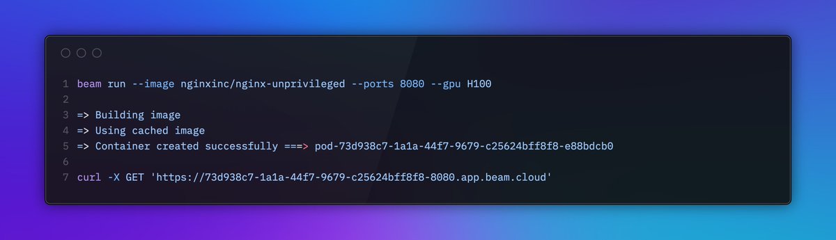 mernit's tweet image. TIL you can launch any Docker image on a cloud H100 in 62ms
