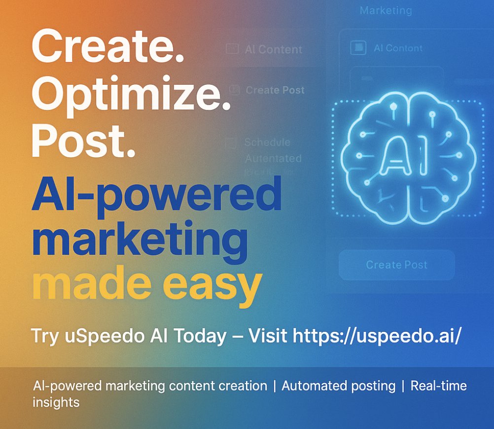 uSpeedoAI's tweet image. #USPcreation
As an AI marketing tool, uSpeedo isn’t here to replace you.

We take away the boring, repetitive work—so you can focus on what truly matters: your creativity.
✨ See results, not roadblocks.
👉 Start creating now with uSpeedo.ai

#CreativeWorkflow
