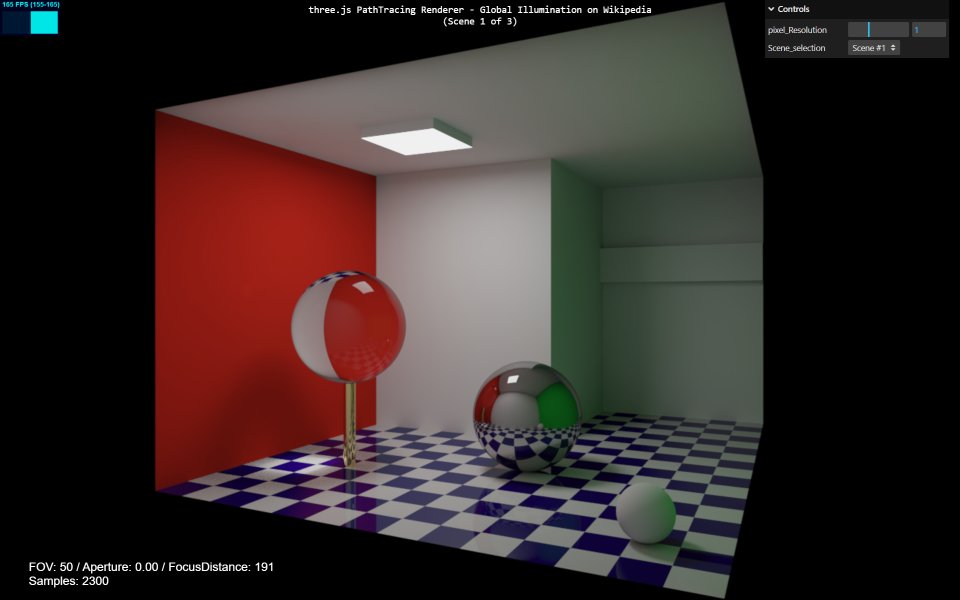 Erich Loftis (@erichloftis) on Twitter photo I picked 3 inspiring Wikipedia images under 'Global Illumination' and 'Ray Tracing', and recreated them as closely as possible. You can fly the camera around, make camera adjustments, and it all renders at 60+fps, even on mobile!
Live Demo:
erichlof.github.io/THREE.js-PathT…
1/3
<a href="/threejs/">Three.js</a> I picked 3 inspiring Wikipedia images under 'Global Illumination' and 'Ray Tracing', and recreated them as closely as possible. You can fly the camera around, make camera adjustments, and it all renders at 60+fps, even on mobile!
Live Demo:
erichlof.github.io/THREE.js-PathT…
1/3
<a href="/threejs/">Three.js</a>