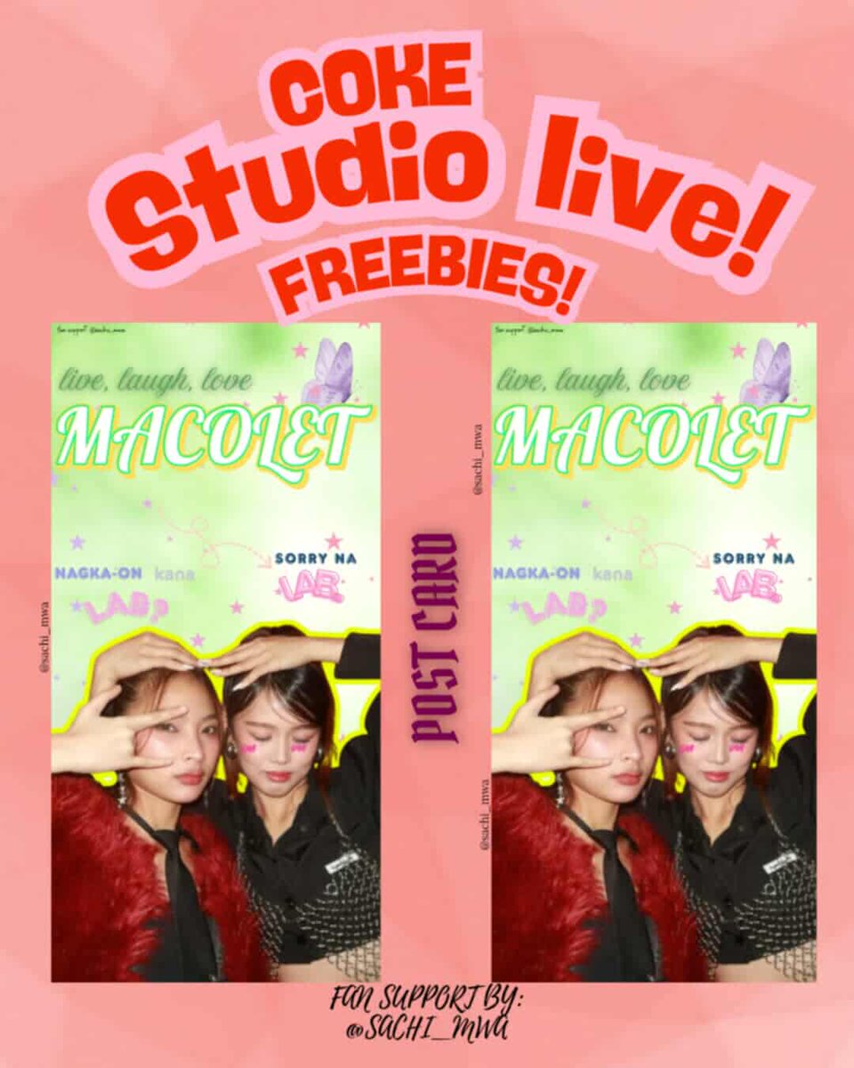 luckyme ۶ৎ (@sachi_mwa) on Twitter photo 𝐂𝐎𝐊𝐄 𝐒𝐓𝐔𝐃𝐈𝐎 𝐋𝐈𝐕𝐄 𝐅𝐑𝐄𝐄𝐁𝐈𝐄𝐒!🌸
-fan support by: <a href="/sachi_mwa/">luckyme ۶ৎ</a>
MACOLET POSTCARDS! ♾️
✿ mbf/like/rt ( show proof on dday! )
✿ 1:1 ratio/no mobbed
✿ open for trades and d-day trades
✿ very limited quantity
#BINI #MACOLET #COKESTUDIO #BINI_MALOI #BINI_COLET 𝐂𝐎𝐊𝐄 𝐒𝐓𝐔𝐃𝐈𝐎 𝐋𝐈𝐕𝐄 𝐅𝐑𝐄𝐄𝐁𝐈𝐄𝐒!🌸
-fan support by: <a href="/sachi_mwa/">luckyme ۶ৎ</a>
MACOLET POSTCARDS! ♾️
✿ mbf/like/rt ( show proof on dday! )
✿ 1:1 ratio/no mobbed
✿ open for trades and d-day trades
✿ very limited quantity
#BINI #MACOLET #COKESTUDIO #BINI_MALOI #BINI_COLET