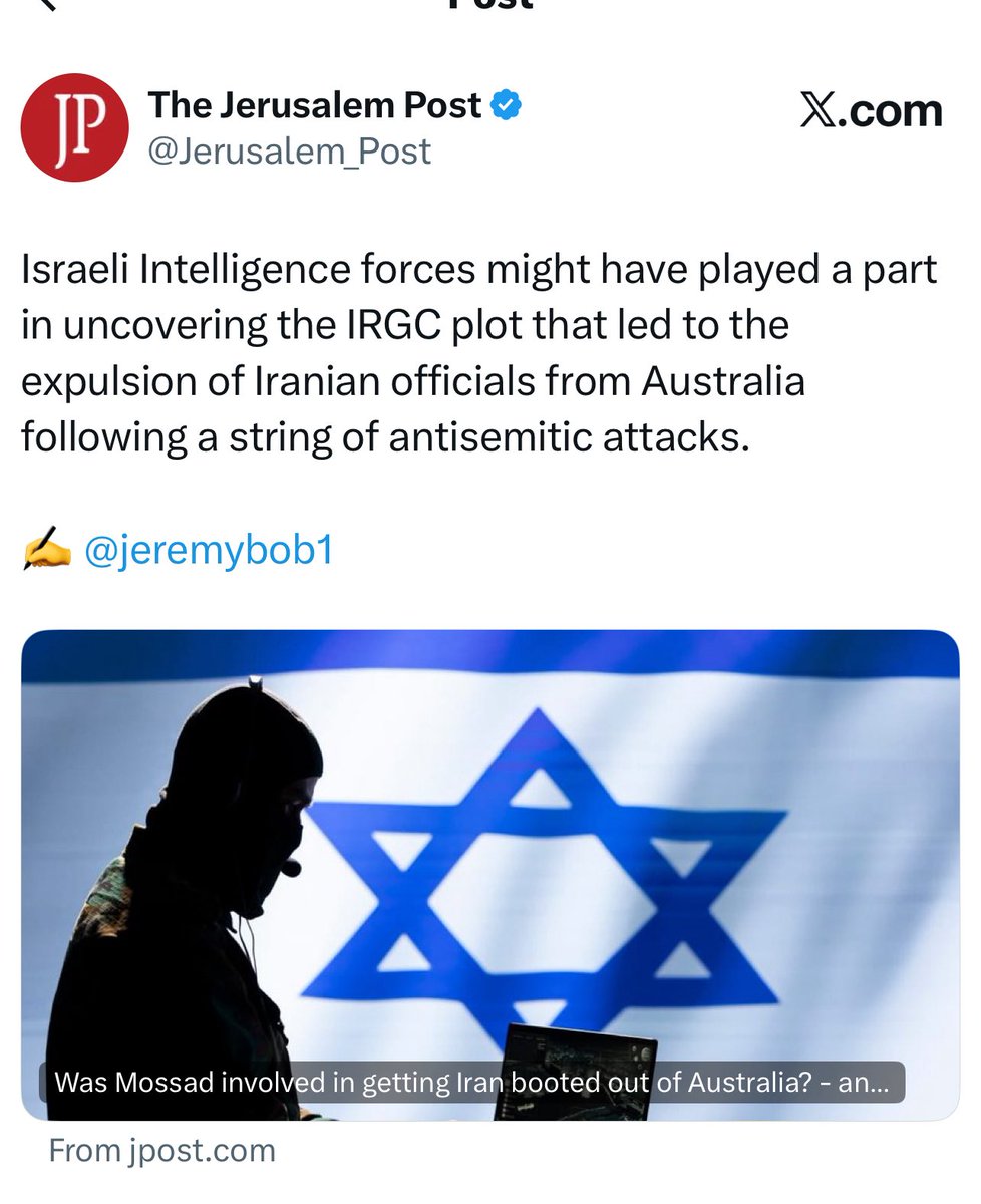Check out the timing with ASIO and Albo making claims about Iran being supposedly involved in fake anti-semitism events here in the Loser Colony.

This is all part of CIA/Zionist propaganda for an evil war against Iran.

Anyone who supports this is a fool or evil Zionist. Simple