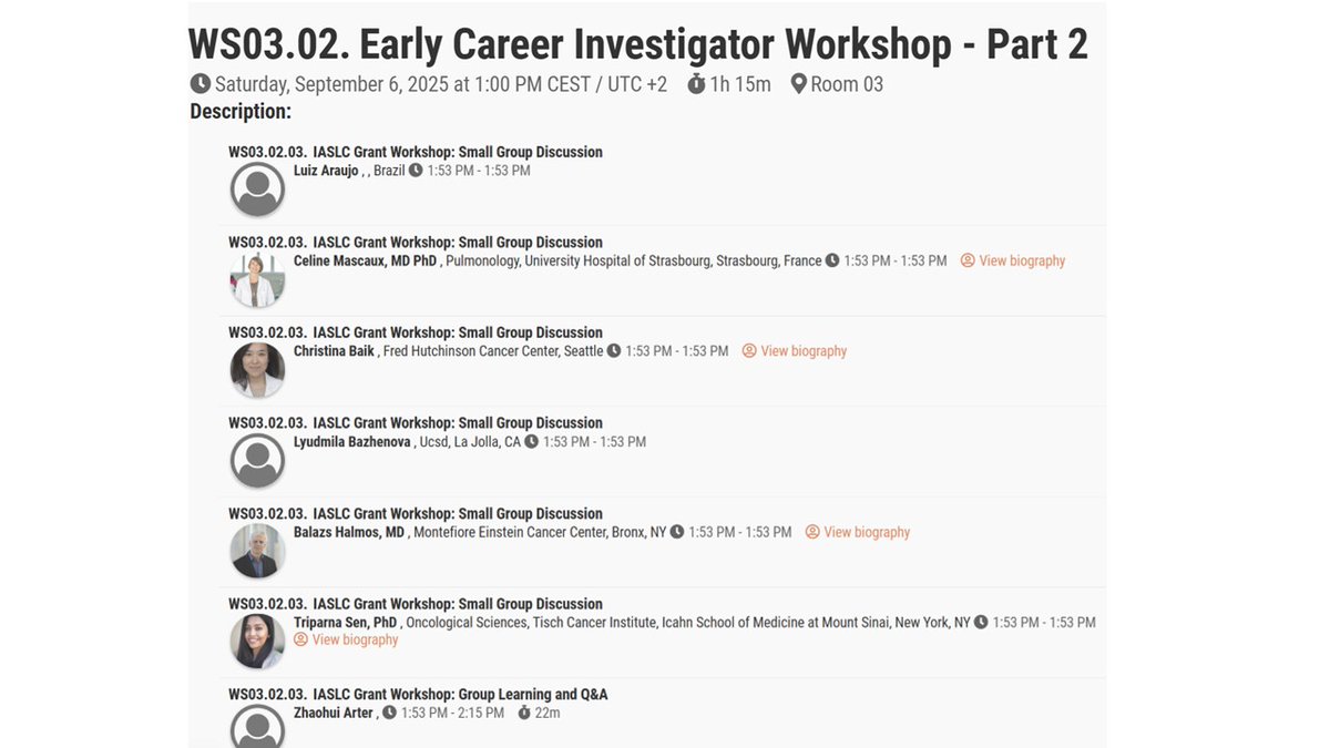 Triparna Sen (Sen-Lab) (@triparnasen) on Twitter photo 📢Early Career Investigators, if you are building your <a href="/IASLC/">IASLC</a> #WCLC25 agenda, this workshop on Saturday, Sept 6, 2025, organized by the <a href="/IASLC/">IASLC</a> #Career #Development Committee is a must-attend for you....
Co-Chairs <a href="/JairBar4/">Jair Bar</a> <a href="/LealTiciana/">Ticiana Batista (Leal)</a> <a href="/LeiDeng3/">Lei Deng, MD (He/Him)</a>
<a href="/drsabita/">Sabita Jiwnani</a> has designed a 📢Early Career Investigators, if you are building your <a href="/IASLC/">IASLC</a> #WCLC25 agenda, this workshop on Saturday, Sept 6, 2025, organized by the <a href="/IASLC/">IASLC</a> #Career #Development Committee is a must-attend for you....
Co-Chairs <a href="/JairBar4/">Jair Bar</a> <a href="/LealTiciana/">Ticiana Batista (Leal)</a> <a href="/LeiDeng3/">Lei Deng, MD (He/Him)</a>
<a href="/drsabita/">Sabita Jiwnani</a> has designed a