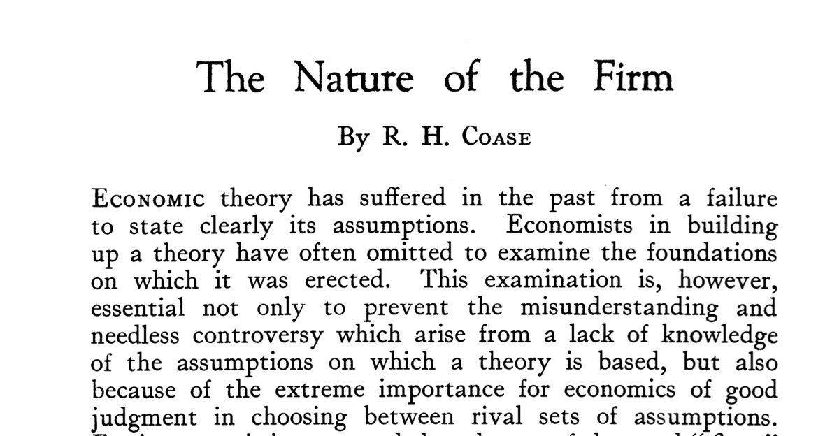Economic activity is organized into discrete units called firms. They’re so common that we might even stop to think why they even exist. After all, couldn’t economic activity be coordinated by prices? Why do firms exist all? 1/