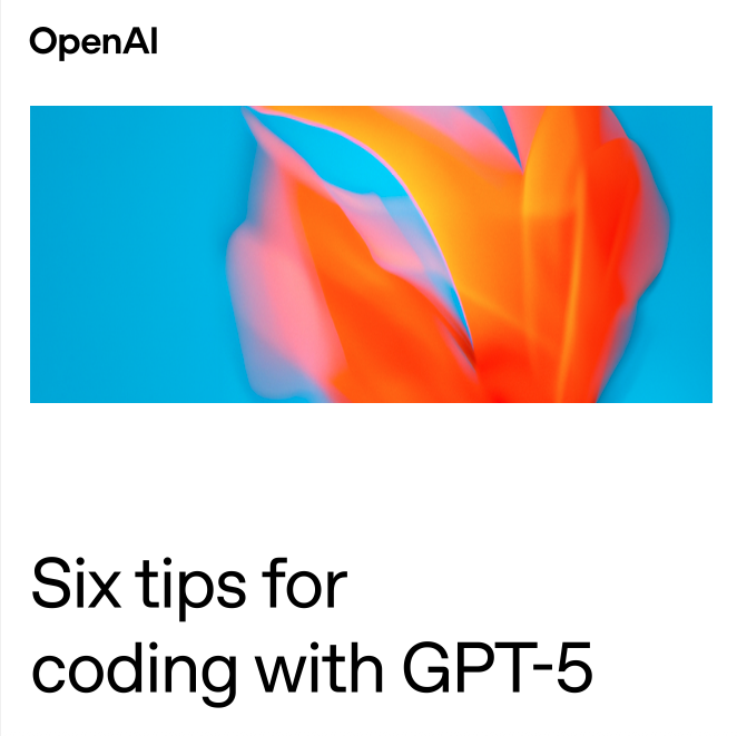donvito's tweet photo. 6 tips for coding with GPT-5 released by @OpenAI

I've listed them for you

Thread 🧵 https://t.co/duRqCRh4mm