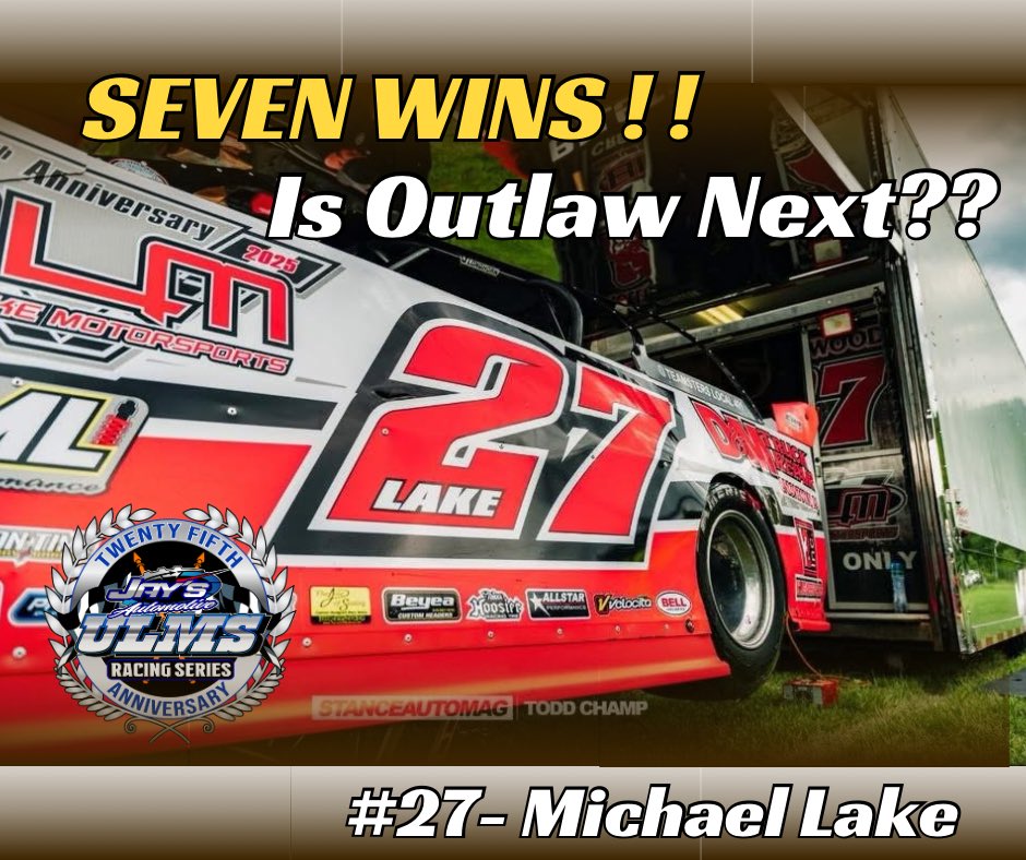 United Late Model Series (@ulmslatemodels) on Twitter photo ๐๐๐๐๐ ๐๐๐๐ and ๐๐๐๐๐๐๐๐ in 2025! 
A dominant year for the #27 Bobby Lake Motorsports machine in weekly competition. 
Lake has his sights set on <a href="/OutlawSpeedPR/">Outlaw Speedway</a> for the <a href="/ULMSLateModels/">United Late Model Series</a> โArthur & Cynthia MacMillan Memorialโ $10,000.00 Friday, September 12th! ๐ฐ ๐๐๐๐๐ ๐๐๐๐ and ๐๐๐๐๐๐๐๐ in 2025! 
A dominant year for the #27 Bobby Lake Motorsports machine in weekly competition. 
Lake has his sights set on <a href="/OutlawSpeedPR/">Outlaw Speedway</a> for the <a href="/ULMSLateModels/">United Late Model Series</a> โArthur & Cynthia MacMillan Memorialโ $10,000.00 Friday, September 12th! ๐ฐ