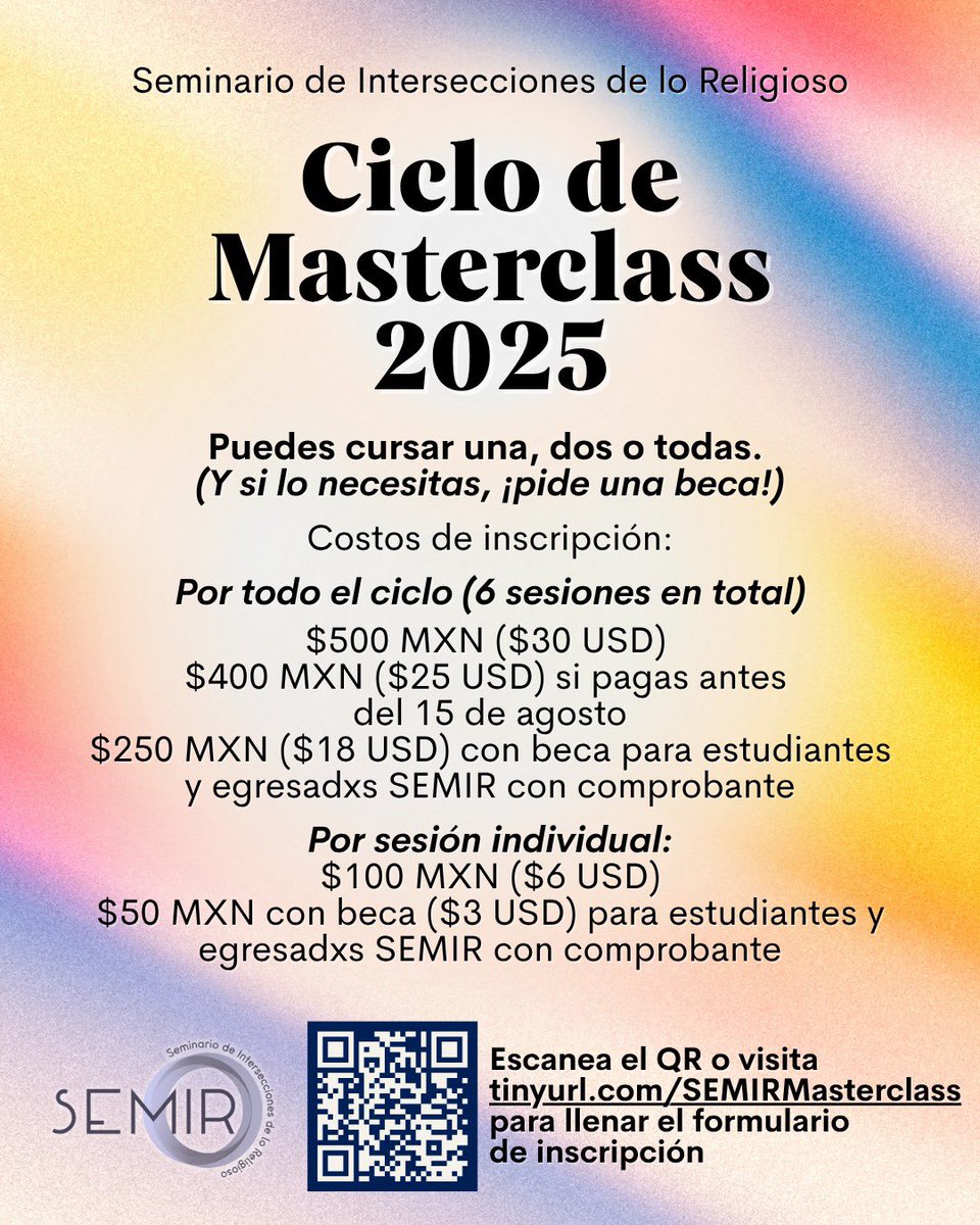 Estamos próximos a comenzar nuestro primer ciclo de Masterclass. Este sábado toca sesión con la Dra. Cristina Mazariegos sobre “El diario de campo encarnado”. Pueden tomar todo el ciclo o solo algunas sesiones. 🤑

Inscripciones 👇

forms.gle/8BpM1qWTZoBagL…