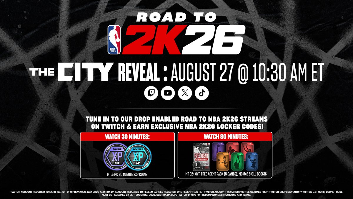 We're going live to take a look at The City in #NBA2K26 👀

Catch the stream tomorrow morning and earn Locker Codes for NBA 2K26!