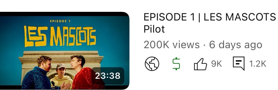 200k on episode 1 of <a href="/lesmascots/">LES MASCOTS</a>. Thank you to all that watched. Less than 1 hour till the premiere of ep 2