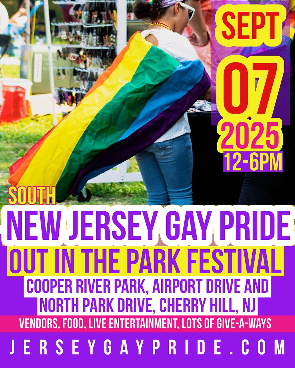 Come OUT to celebrate to Jersey Gay Pride’s Festival 🏳️‍⚧️🏳️‍🌈
SUNDAY, SEPTEMBER 7, 2025, Noon to 6:00 PM
Cooper River Park
#LGBT #NewJersey #NJ
facebook.com/share/16yBoiwp…