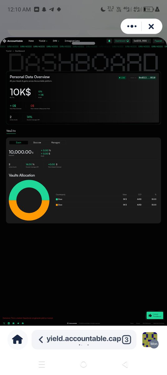 I am currently testing <a href="/AccountableData/">Accountable</a> and this is how my dashboard look like after depositing to <a href="/ZivoeProtocol/">Zivoe</a> vault