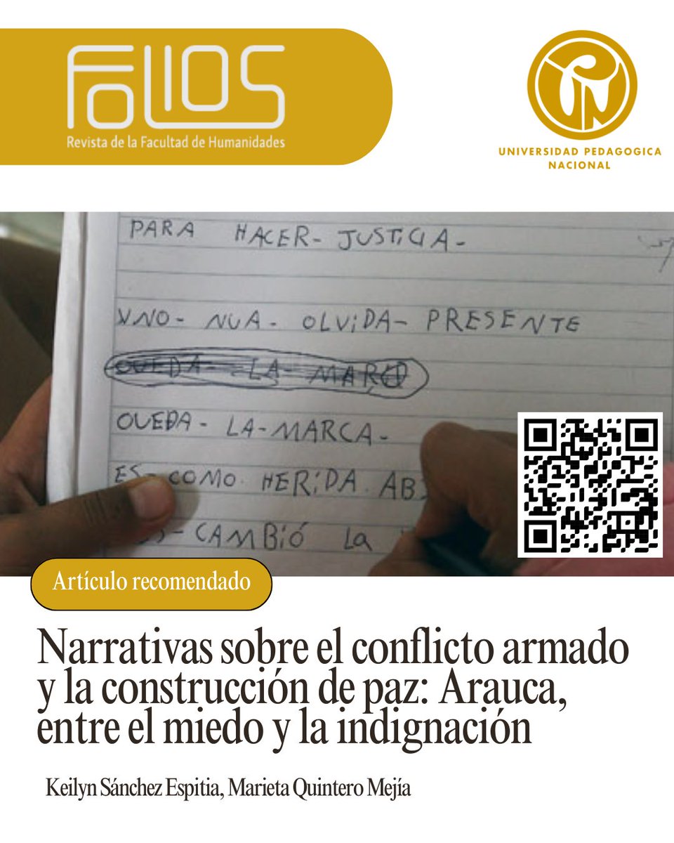 FoliosUPN's tweet photo. 🔍 En Arauca, los docentes narran cómo el miedo paraliza, pero la indignación moviliza hacia la resistencia y la paz.

Lee más aquí 📚👇
URL: https://t.co/AMZWSzIKqY

📷 Fotografía tomada por Jesús Abad Colorado para el Centro Nacional de Memoria Histórica. https://t.co/u1UTVks6Lm