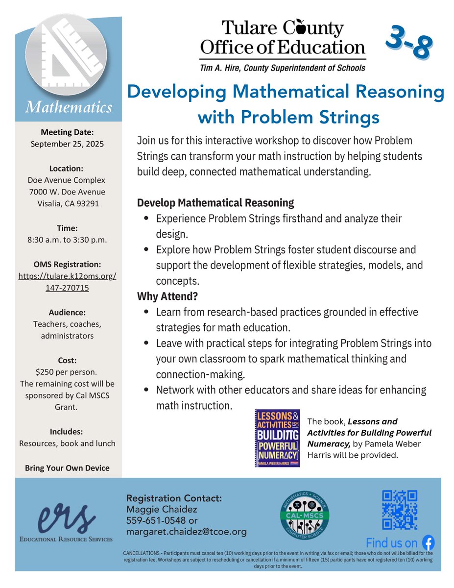 Educators of students in grades 3-8 – learn about the most important, yet underutilized instructional routine – Problem Strings! Attend our training on Sept. 25 and discover how Problem Strings can transform your math instruction. Register today at tulare.k12oms.org/147-270715.