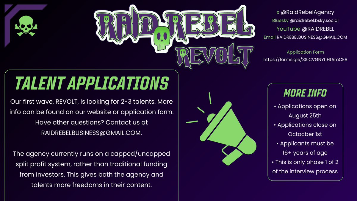 RaidRebelAgency's tweet photo. Are you a Vtuber who's been looking for an agency, but can't find any who like weird designs, or will let you keep your indie design? Well look no further than RAID REBEL! Our Talent applications just opened today.
APPLY NOW β‘οΈhttps://t.co/znoQnlIh9F
#Vtuber #RAIDREBEL https://t.co/m5jlg7LJq9