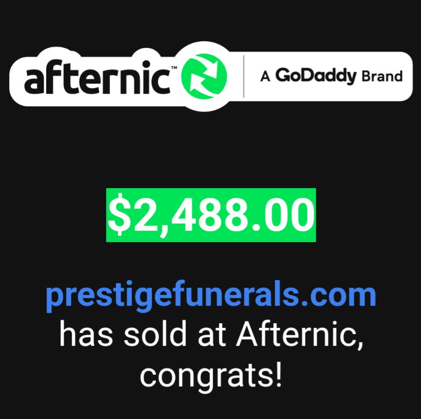 Alhamdulillah! Another small sale <a href="/afternic/">Afternic</a>. August slow, but better than last year's. HT of 3 years.  #domainsale #Domains #DomainForSale