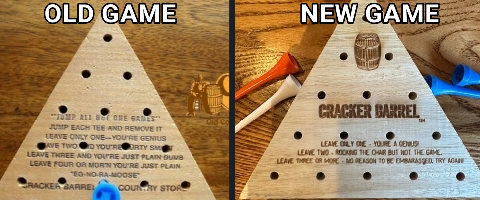 Brick Suit (@brick_suit) on Twitter photo <a href="/CrackerBarrel/">Cracker Barrel</a> You are halfway to redemption.
Here are the two additional steps you must announce.
1: A pause on any further remodels of existing Cracker Barrel locations.
2: A return of the peg game to its original wording. <a href="/CrackerBarrel/">Cracker Barrel</a> You are halfway to redemption.
Here are the two additional steps you must announce.
1: A pause on any further remodels of existing Cracker Barrel locations.
2: A return of the peg game to its original wording.