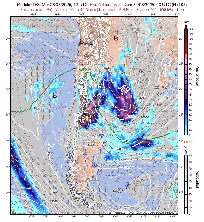 BAJA SEGREGADA 🌧️ | Para el viernes 29 y sábado 30 de agosto, se espera el arribo de una baja segregada débil, según lo que proyectan los modelos europeo, americano y alemán, que afectará a la zona central del país (desde Coquimbo al Biobío).

De priori, se podrían registrar