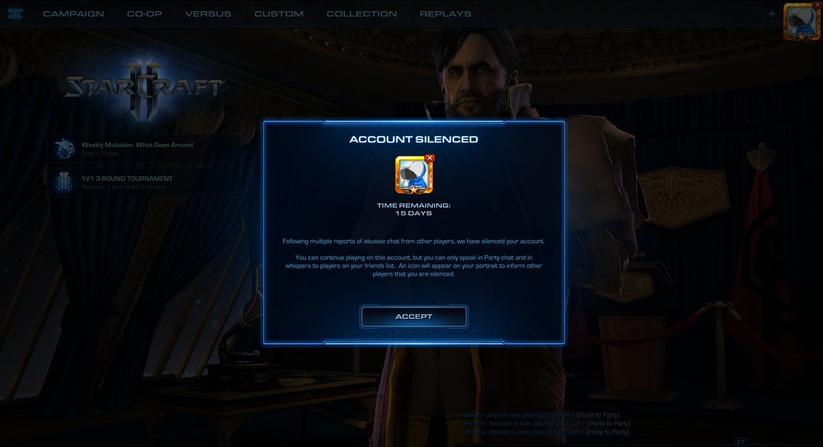 Patches_SC2's tweet image. @BlizzardCS I've been targeted by a recent spree of mass reporting which effected many people, causing my account to be silenced for 15 days... This problem has been around for a long time and it's only getting worse.
Something really needs to be done :(
#starcraft #sc2
