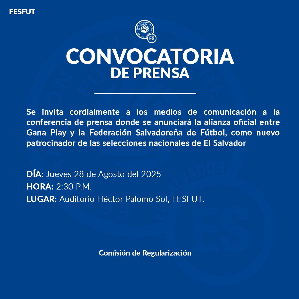 🚨Convocatoria de Prensa🚨

🎥📺📻📝

#ElSalvador #FESFUT