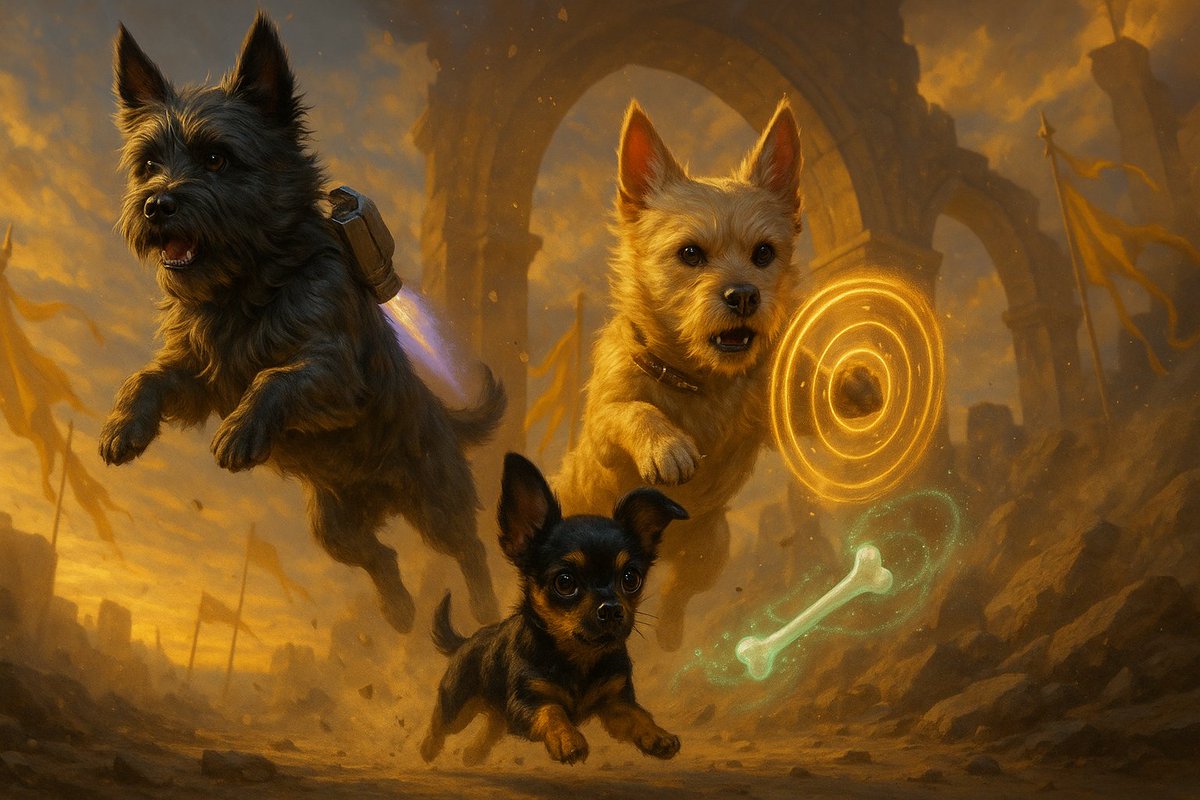 PixelSpellbook's tweet image. Powers online: Jetpack Rascal, Sun-ring Samson, and Maggie’s Signal Bone ping. The Terrier Task Force is unstoppable. ⚡️🛡️🦴

#TerrierTaskForce #CairnTerrier #ChiPoo #DogsofX #AIArt #FantasyArt #PetHeroes