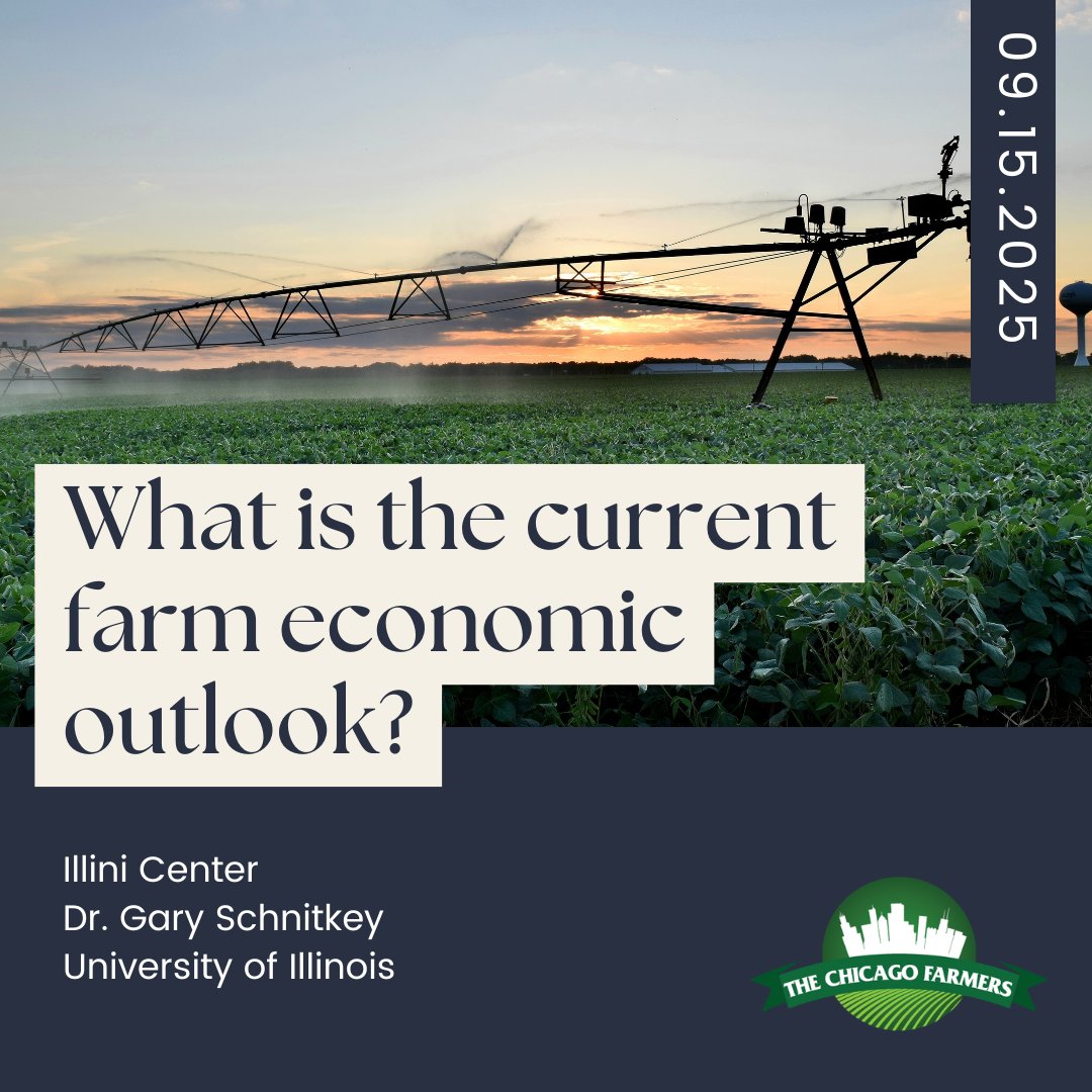 What do low corn and soybean prices mean for the future of #farmland rents and value? Join us Sept. 15 for perspective from <a href="/Gschnitkey/">Gary Schnitkey</a> of <a href="/ACESIllinois/">College of ACES</a>. Register now: chicagofarmers.org/meetinginfo.ph… 
#TheChicagoFarmers
