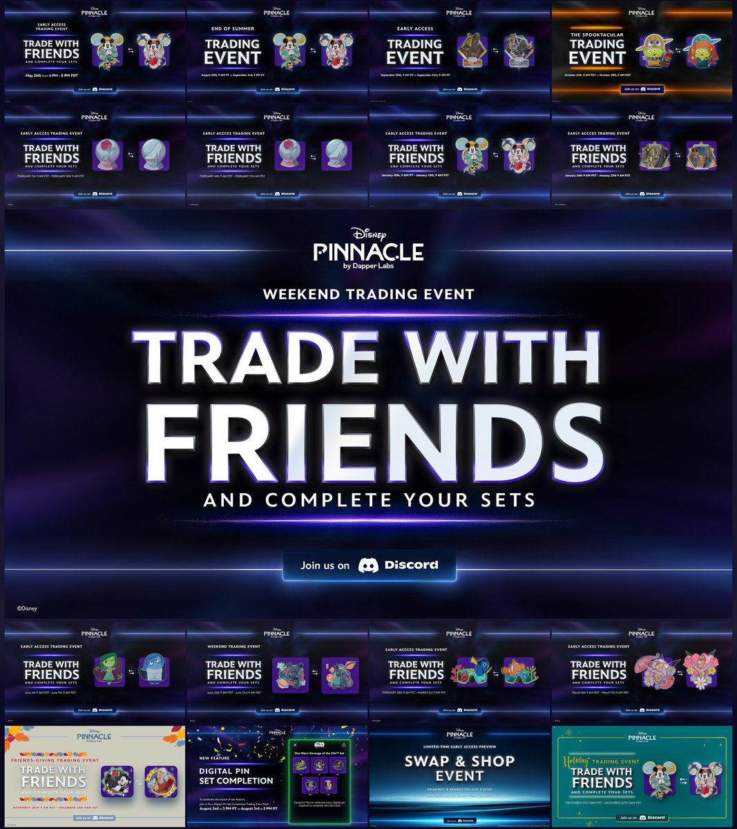 Received a request for <a href="/DisneyPinnacle/">DisneyPinnacle</a> trade data before the impending Global Launch. 🌐

⭐️ 139,417 Digital Pins Traded
⭐️ 28,929 Transactions
🧑 1,958 Unique Traders

Top Traders are Dicekd (4,936), Legendkillerbountyhunter (4,433), and tomxcat__ (4,123).
