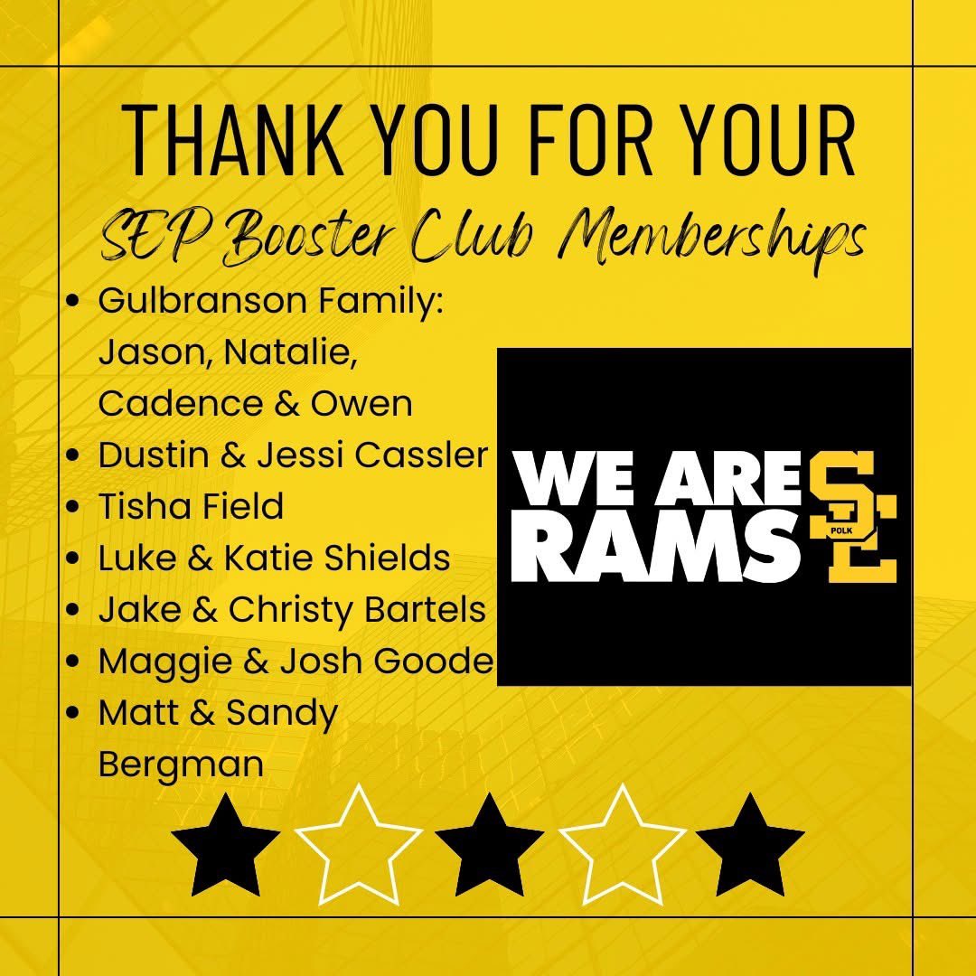 Thank you for supporting our SEP student athletes and the Boosters!
Not a member yet? Join: https://seprams.com/memberships/ 
