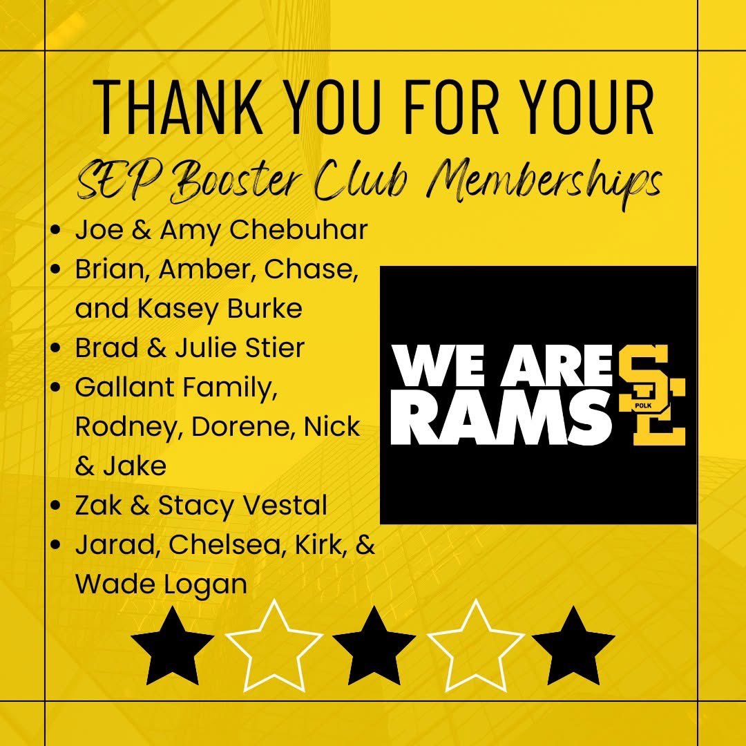 Thank you for supporting our SEP student athletes and the Boosters!
Not a member yet? Join: https://seprams.com/memberships/ 