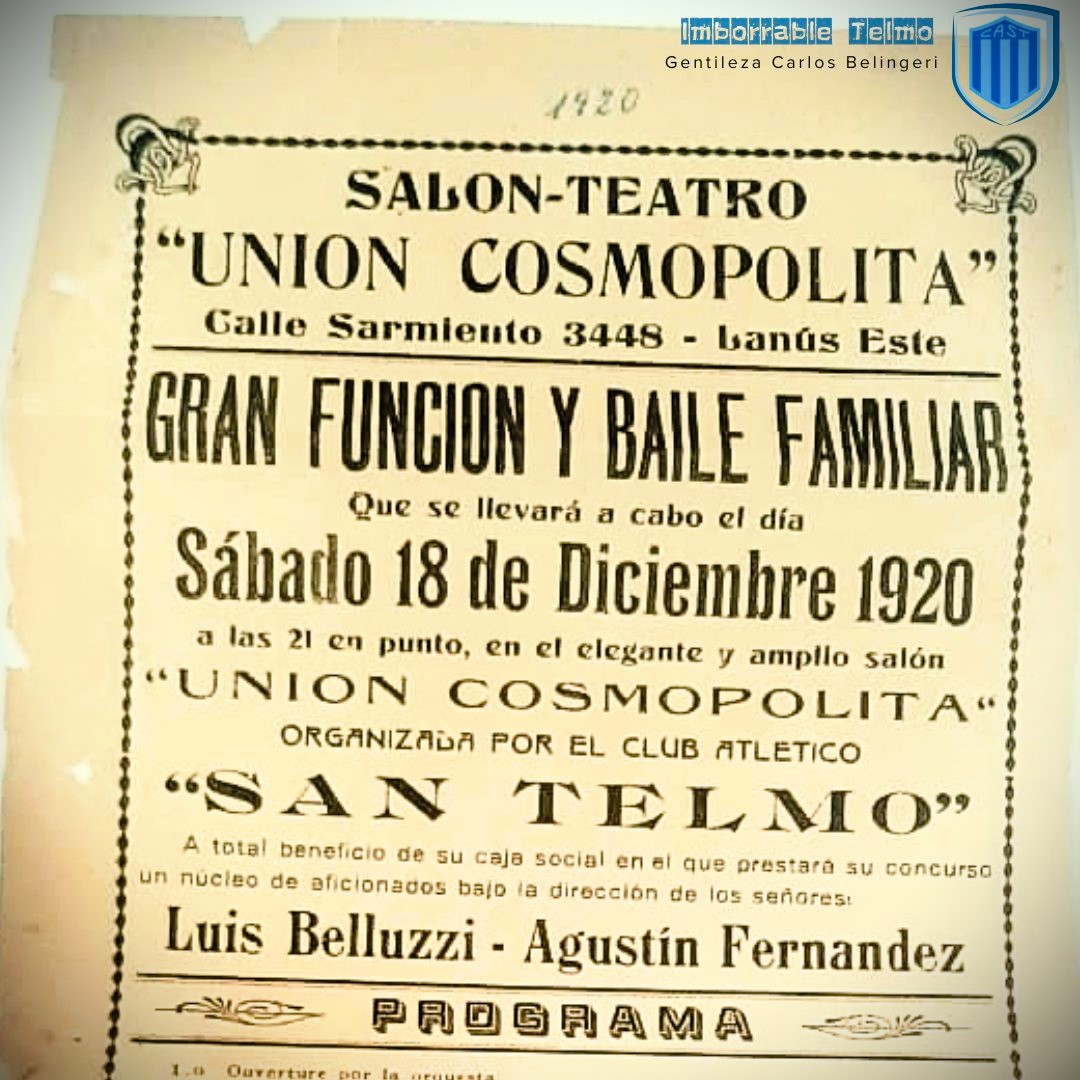 ImborrableTelmo's tweet photo. 🔎De todos los tiempos
💎Verdadera reliquia de hace 105 años, una joyita.
📜Folleto de propaganda anunciando gran función y baile familiar a beneficio de la caja social del club en el salón teatro de la "Unión Cosmopolita" en Lanús Este.
🗓️Sábado 18 de diciembre de 1920. https://t.co/pkBRr9NGoH