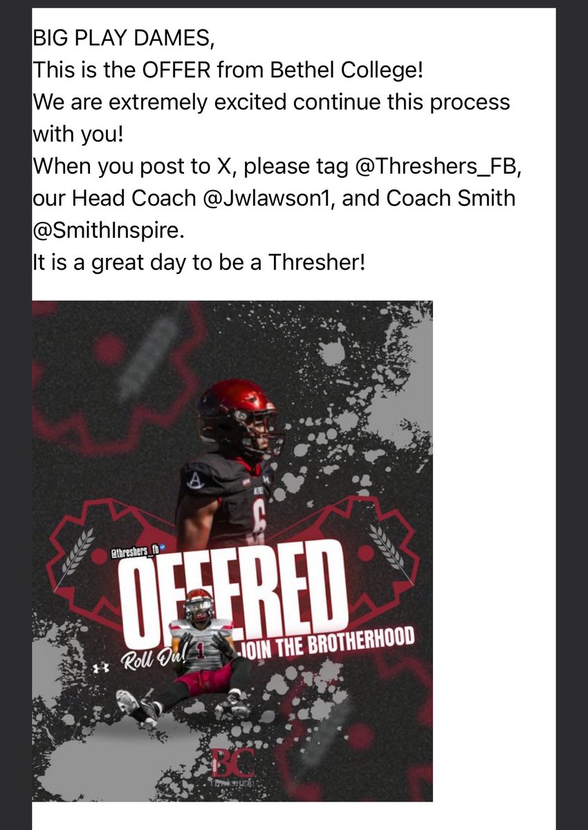 DKaydon Dames (@dkdames4) on Twitter photo After a great conversation with <a href="/SmithInspire/">Dr. Drametrice Smith</a> I’m blessed to receive my second offer from Bethel college <a href="/Threshers_FB/">Bethel College FB</a> <a href="/jwlawson1/">Coach Lawson</a> <a href="/coach_blatch/">CoachBlatch</a> <a href="/Jkalt8244/">Jordan Kaltman</a> After a great conversation with <a href="/SmithInspire/">Dr. Drametrice Smith</a> I’m blessed to receive my second offer from Bethel college <a href="/Threshers_FB/">Bethel College FB</a> <a href="/jwlawson1/">Coach Lawson</a> <a href="/coach_blatch/">CoachBlatch</a> <a href="/Jkalt8244/">Jordan Kaltman</a>