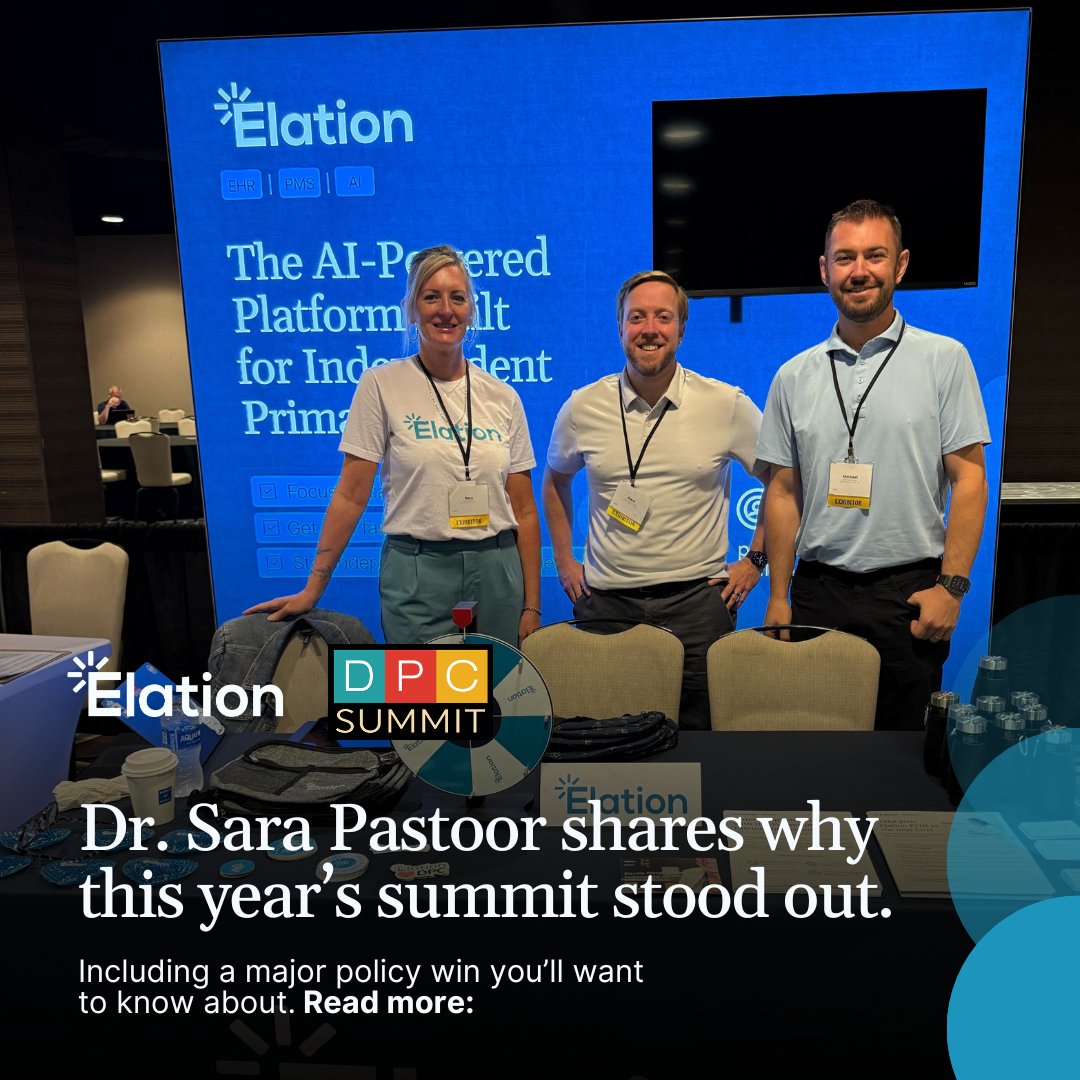 Still feeling the energy from #DPCSummit2025 - solutions, optimism, and big wins for primary care.

Our very own Dr. Sara Pastoor shares why this year stood out, including huge news about HR1.

Read her full recap: ow.ly/f6wc50WMtAh

#ElationHealth #PrimaryCare
