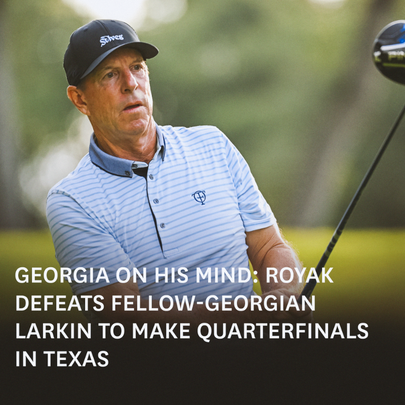 USGA's tweet photo. Two former USGA champions from the Peach State battled on Tuesday afternoon with a spot in the quarterfinals on the line. 

Click to read how Bob Royak advanced in 19 holes at the U.S. Senior Amateur ⬇️
