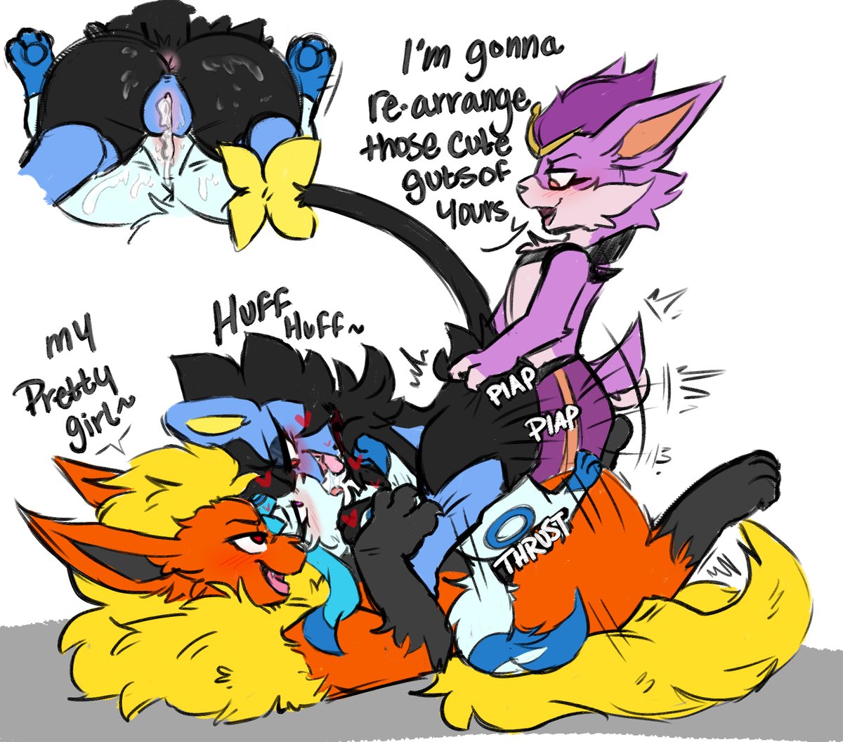 When you really, REALLY want to properly overwhelm someone, you occasionally need a little help from your friends..

Thanks, <a href="/AzuratheLuxray/">Azura_the_luxray</a> and Mr G. I'm sure <a href="/DeputyLucario/">Deputy April Lucario</a> had quite a time~

🎨: Azura