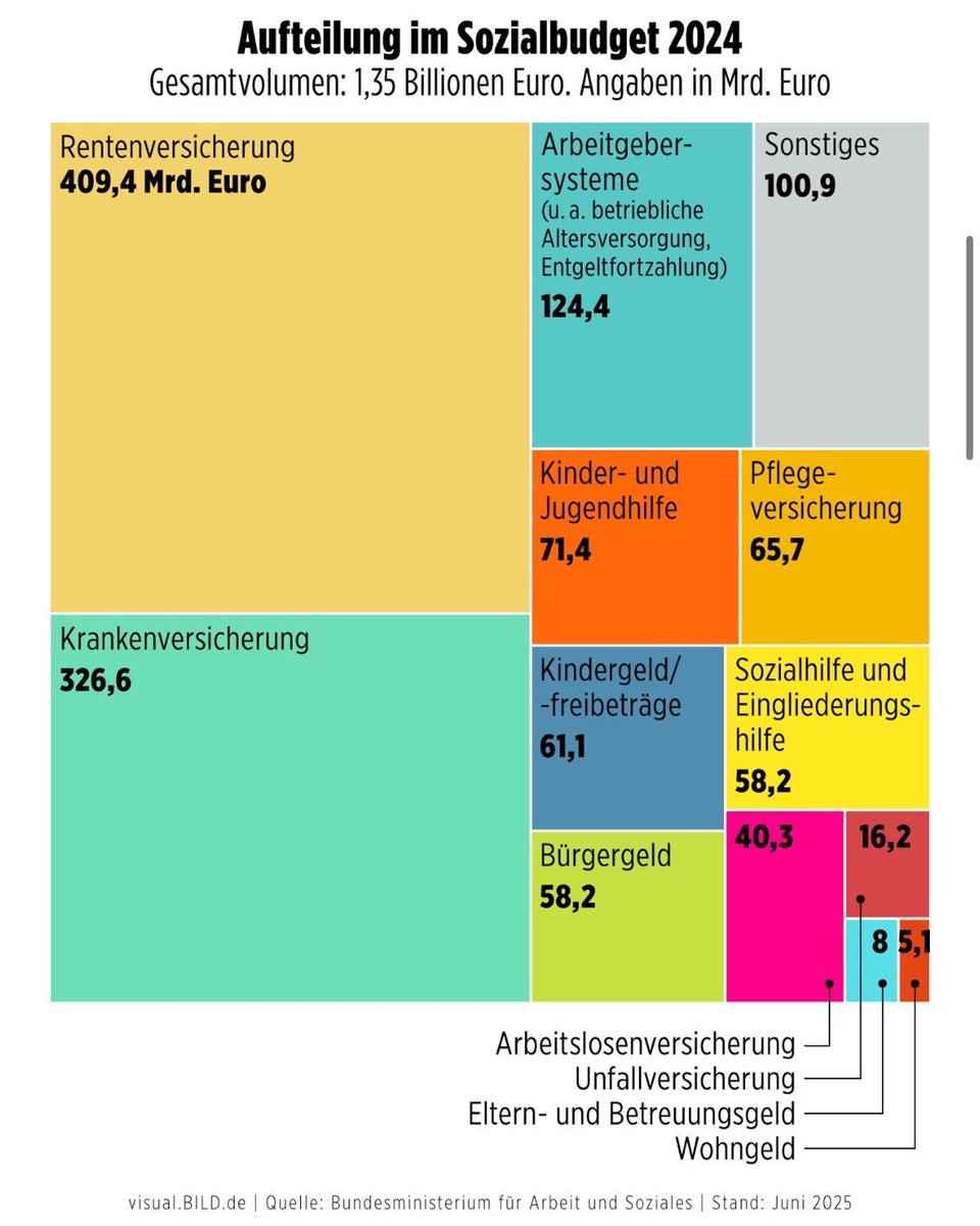 1/
Hallo liebe &amp; nicht so liebe Lesende,
heute im Nerd-Modus:
BILD zeigt eine bunte 1,35-Billionen-Grafik – als angeblichen Beweis für den „Sozialstaat-Wahnsinn“.
Doch:
🔻 Zahlen irreführend eingeordnet
🔻 Systematisch entkontextualisiert