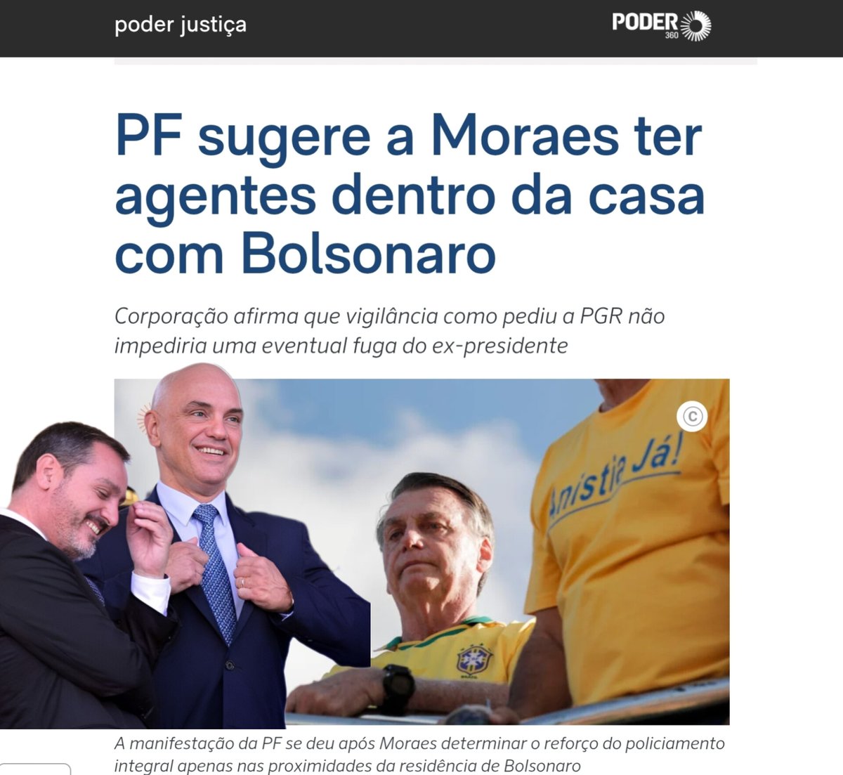 - Surreal! Andrei Rodrigues, indicado por Lula para o comando da PF quer Policiais monitorando Bolsonaro DENTRO da casa do ex-Presidente. 
- Um nível de perseguição, humilhação e opressão que nem mesmo Lula condenado em 3 instâncias por corrupção sofreu.
- O Mundo assiste chocado