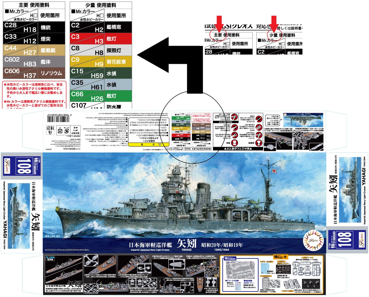 これまで塗料は使用面積問わず一律案内していましたが

「必ずいるもの」「ほんの少しだけ塗るもの」と分けて案内に。

既に所持している近似色塗料で済ませるか、新たに購入するかの判断をしやすくし

使用する部分がどこかを明示、色調をイメージできるようカラー化しました