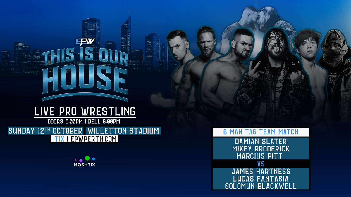 THIS IS OUR HOUSE MATCH ANNOUNCEMENT 

After the vicious attack on the EPW Champion by Marcuis Pitt at Hell or Highwater it seems the battle lines are drawn and they’re not going to war alone

It's TMDK vs The New Gen, but who will prevail?

Find out October 12th. Tickets in bio.