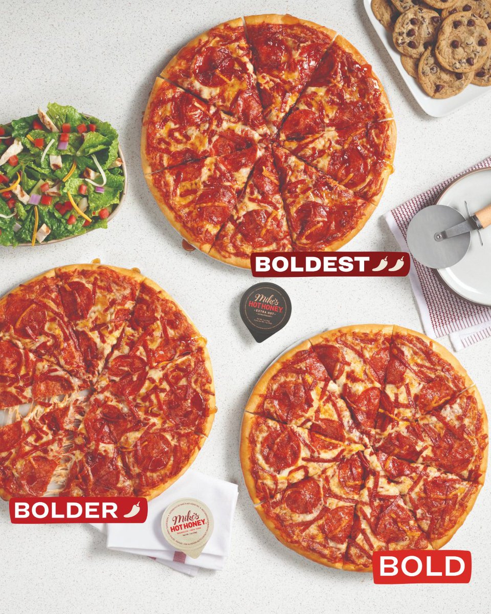 Are you Bold, Bolder, or Boldest?​

Start bold with our Ultimate Pepperoni, get bolder with Mike’s Hot Honey, and go boldest with Mike’s Hot Honey – Extra Hot. Sweet heat, crispy pepperoni, how bold will you go?
